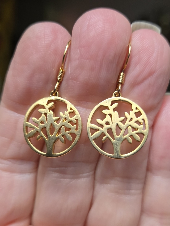 Kharma Collection by Avelon Jewelry - Tree of Life 24k Gold Drop Earrings 1/2"